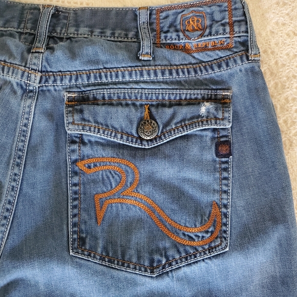 Vintage Rock Republic distressed men's jeans 36/34 Thick stitching and skulls - Picture 12 of 16